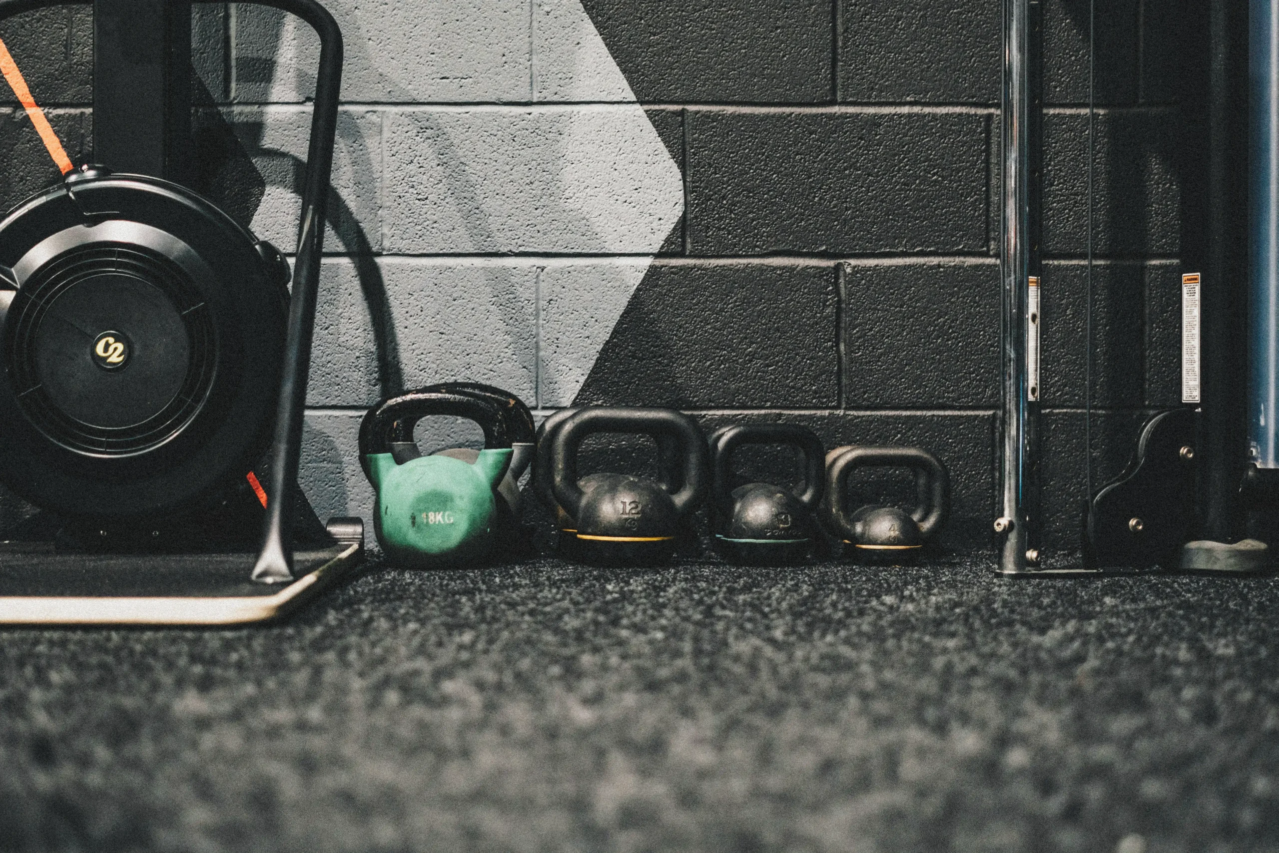 kettlebells on gym floor