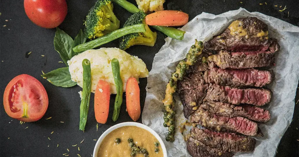 Beef and vegetable on table